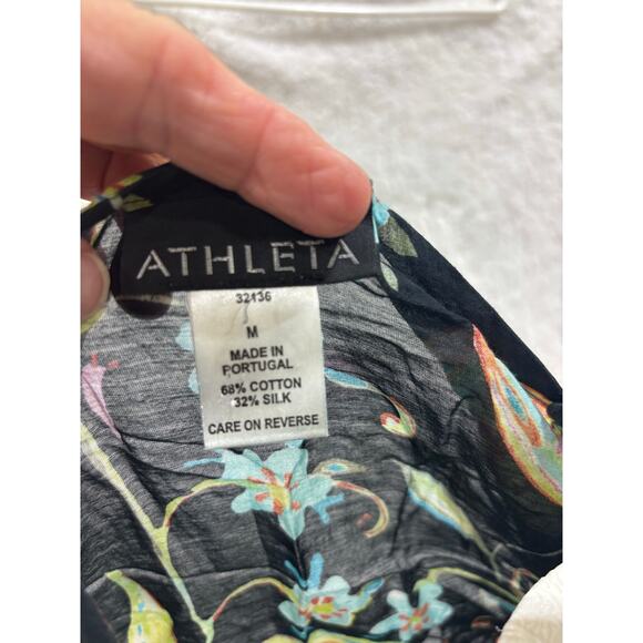 Athleta Floral Boho Tunic Top Black Multicolor Cotton Silk Blend M semi sheer - Picture 7 of 7